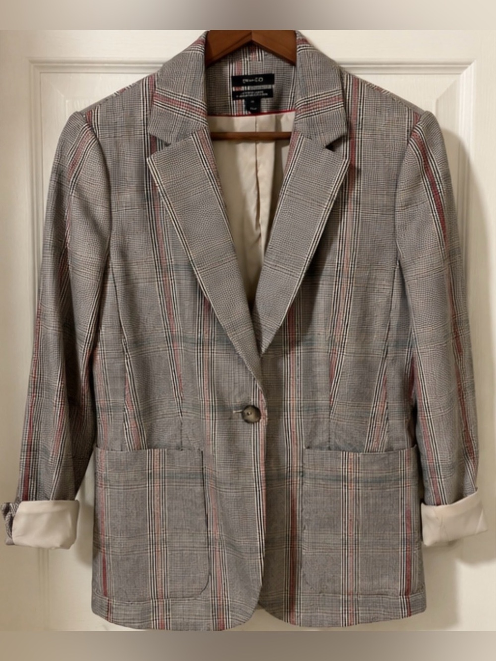 RW&CO. Gray Checked Blazer with Red Stripe